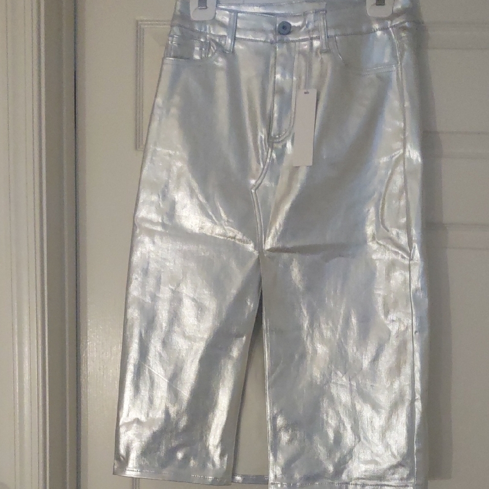 Every Woman Shiny Silver Metallic Skirt